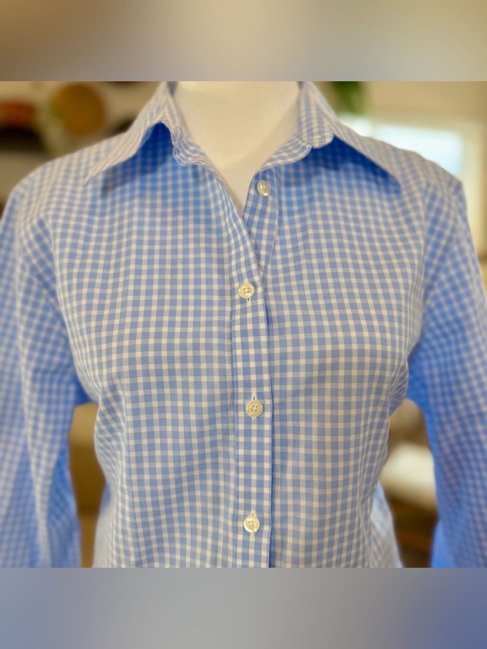 Brooks Brothers GINGHAM TopCotton Blue Blouse Shirt Spring Summer Women’s 12P - Picture 3 of 10